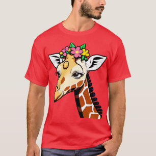 Camiseta Giraffe con una flor corona personalizado lindo