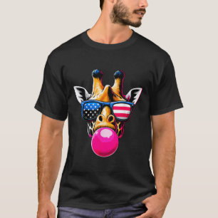 Camiseta Giraffe con USA Glasses y Bubblegum 4 de julio