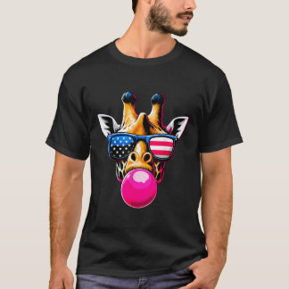 Camiseta Giraffe con USA Glasses y Bubblegum 4 de julio