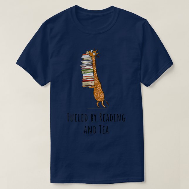 Camiseta Giraffe divertida sostiene un montón de libros ali (Diseño del anverso)