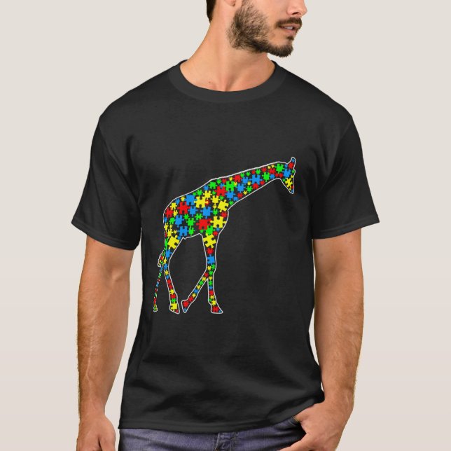Camiseta Giraffe Divertido enigma Animales Autismo Concienc (Anverso)