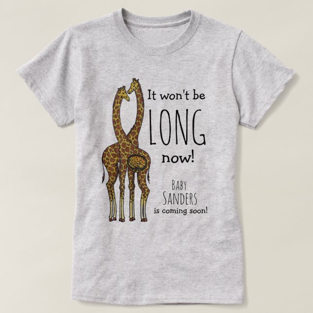 Camiseta Giraffe embarazada con nombre de personalizable (Diseño del anverso)
