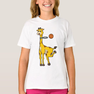 Camiseta Giraffe en baloncesto con aro de baloncesto