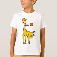 Giraffe en baloncesto con aro de baloncesto