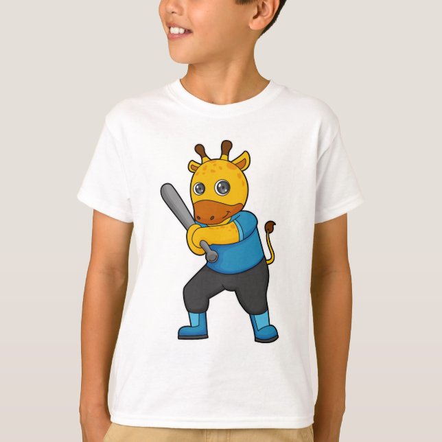 Camiseta Giraffe en el béisbol con bate de béisbol (Anverso)