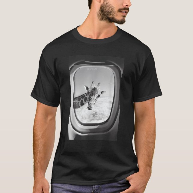 Camiseta Giraffe en el diseño de un avión en un divertido v (Anverso)