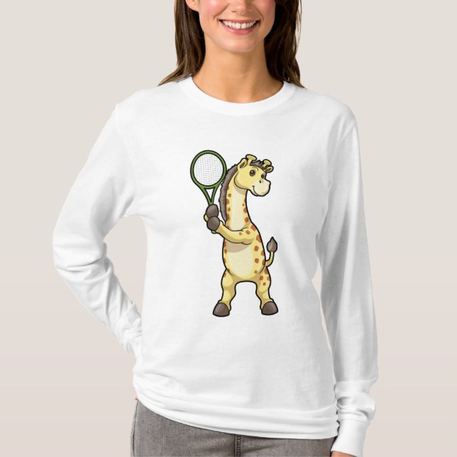 Camiseta Giraffe en el tenis con raqueta de tenis (Anverso)