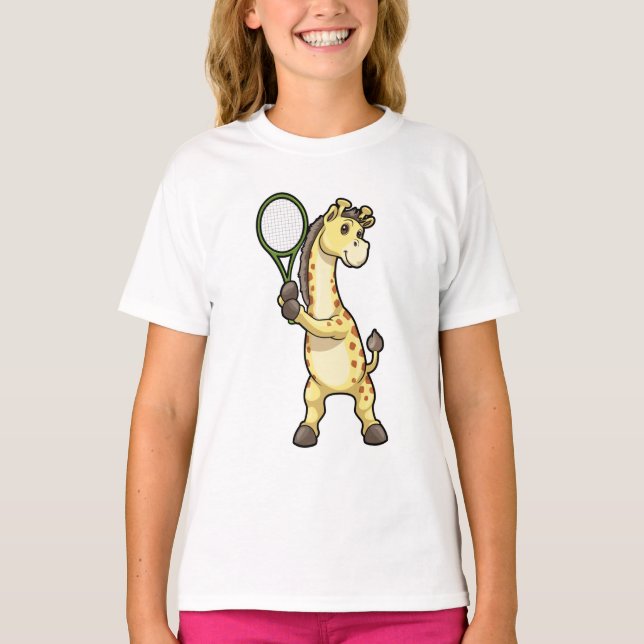 Camiseta Giraffe en el tenis con raqueta de tenis (Anverso)