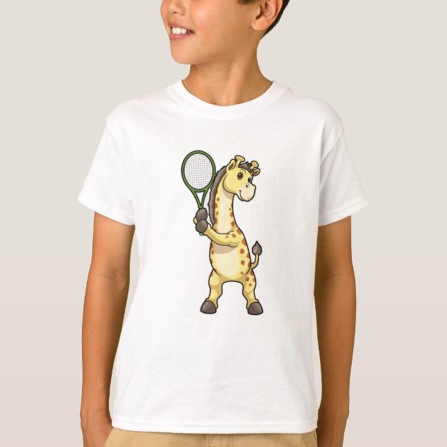 Camiseta Giraffe en el tenis con raqueta de tenis (Anverso)