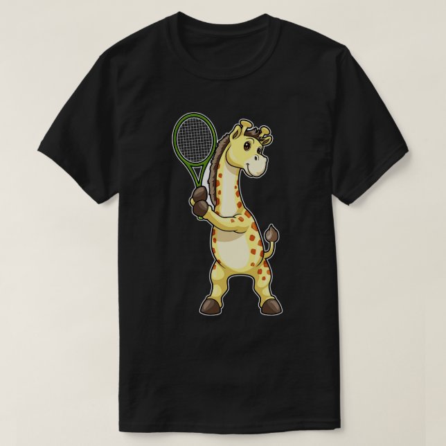 Camiseta Giraffe en el tenis con raqueta de tenis (Diseño del anverso)