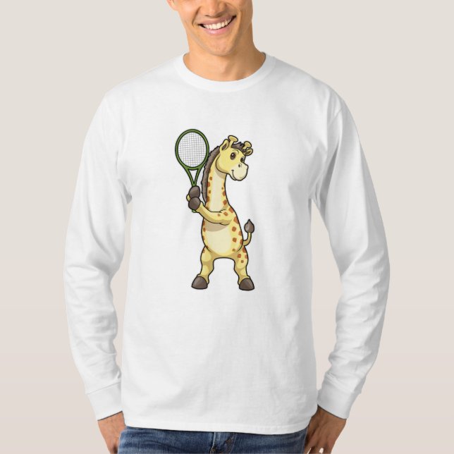 Camiseta Giraffe en el tenis con raqueta de tenis (Anverso)