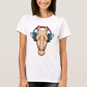 Camiseta Giraffe en la música con auriculares