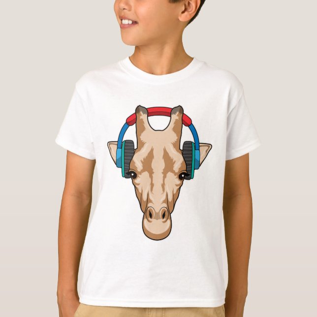 Camiseta Giraffe en la música con auriculares (Anverso)