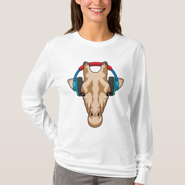 Camiseta Giraffe en la música con auriculares (Anverso)