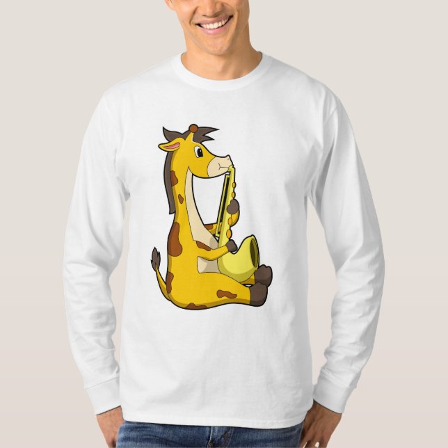 Camiseta Giraffe en la música con saxofón.PNG (Anverso)
