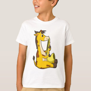 Camiseta Giraffe en la música con saxofón.PNG