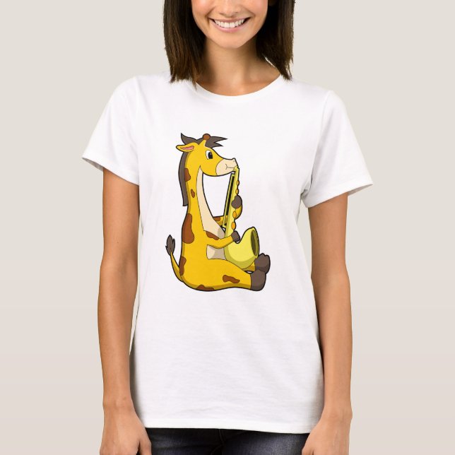 Camiseta Giraffe en la música con saxofón.PNG (Anverso)