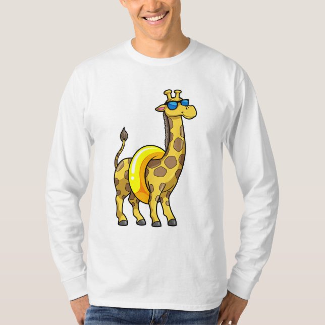 Camiseta Giraffe en la playa con anillo de natación y gafas (Anverso)