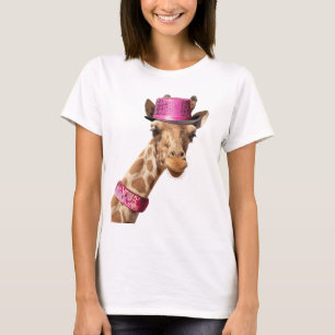 Camiseta Giraffe en un gorra rosa brillante