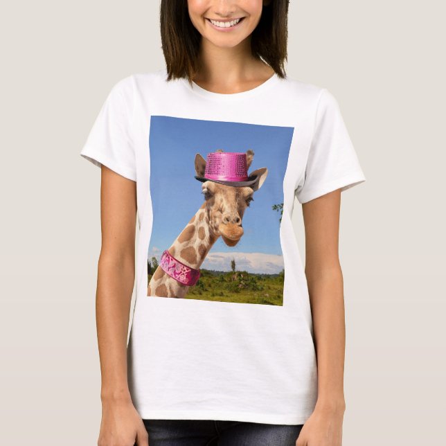 Camiseta Giraffe en un gorra rosa brillante (Anverso)