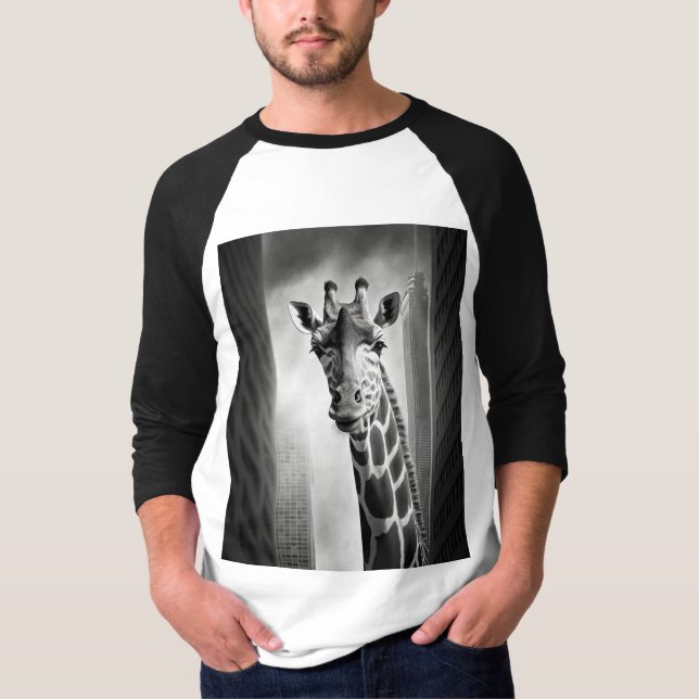 Camiseta Giraffe en un paisaje urbano (Anverso)