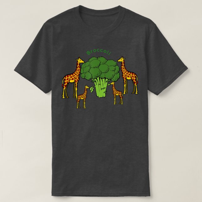 Camiseta Giraffe Familia Vegetaria Comer Broccoli (Diseño del anverso)