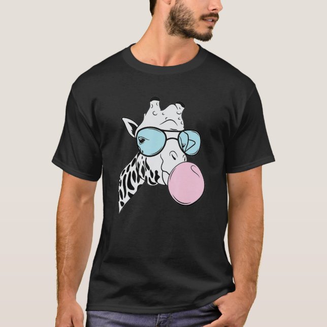Camiseta Giraffe Gafas de Bubblegum Cute Regalo Gracioso An (Anverso)