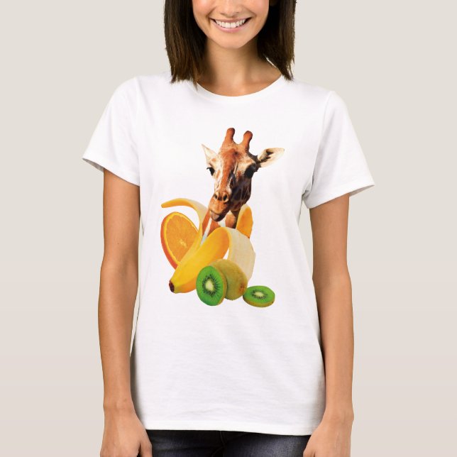 Camiseta Giraffe in a Banana with orange and Kiwi Fruits (Anverso)