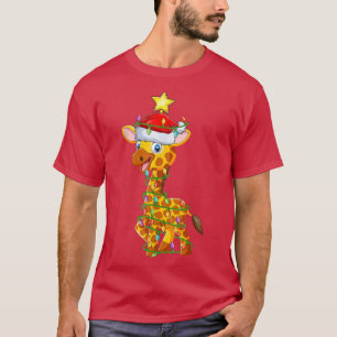 Camiseta Giraffe Lighing Xmas Árbol a juego Giraffe Cristo