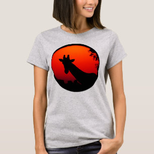 Camiseta Giraffe moderna Silhouette Naranja Africa Sunset