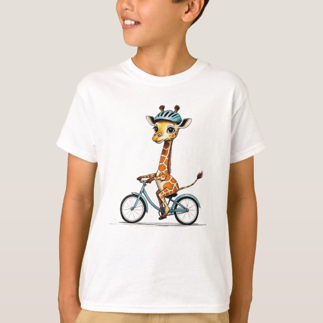 Camiseta Giraffe montando una bicicleta - Lápiz de mano (Anverso)