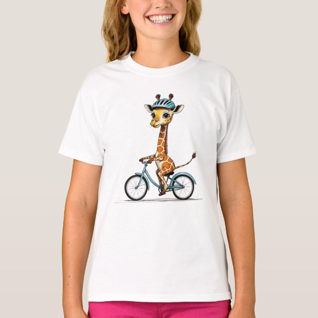 Camiseta Giraffe montando una bicicleta - Lápiz de mano (Anverso)