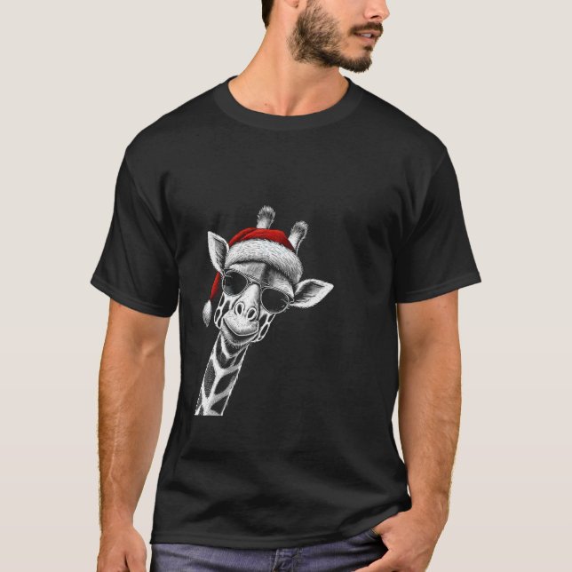 Camiseta Giraffe Navidades Santa Hat Pajama Funny Giraffe X (Anverso)