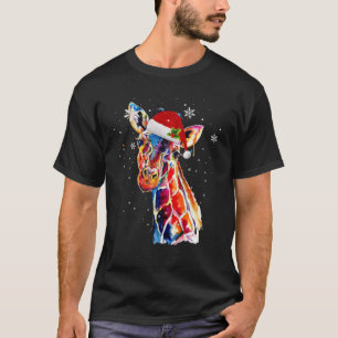 Camiseta Giraffe Navidades Watercolor Santa Hat Xmas