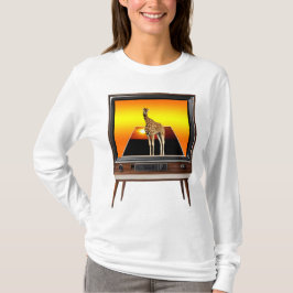 Camiseta Giraffe Popout Art En Vieja Televisión Análoga,