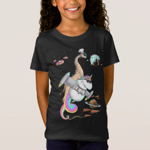 Camiseta Giraffe Riding Unicorn Plano de Fiesta espacial pi