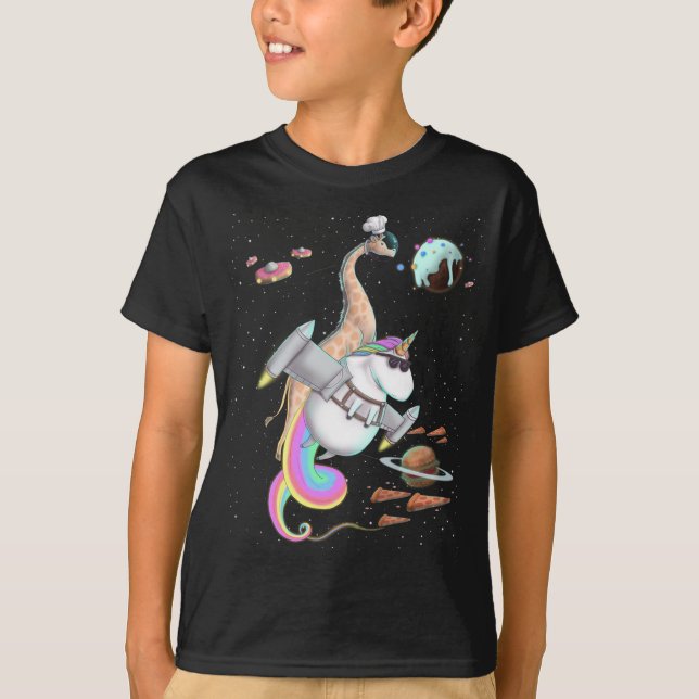 Camiseta Giraffe Riding Unicorn Plano de Fiesta espacial pi (Anverso)