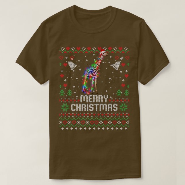 Camiseta Giraffe Santa Hat Animal Árbol de Navidad Iluminac (Diseño del anverso)