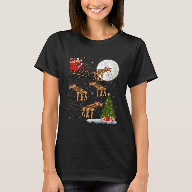 Camiseta Giraffe Santa Sleigh Flying Funny Magical Christma (Anverso)
