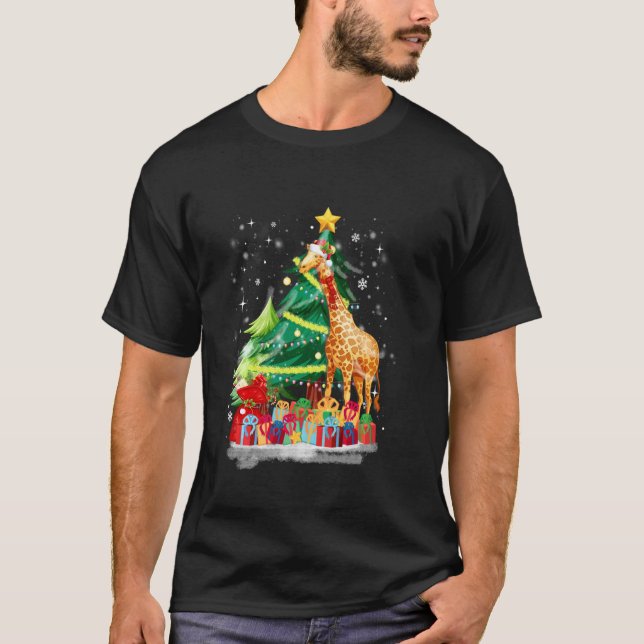 Camiseta Giraffe Scarf Costume Santa Luces Gorra Nieve Cris (Anverso)