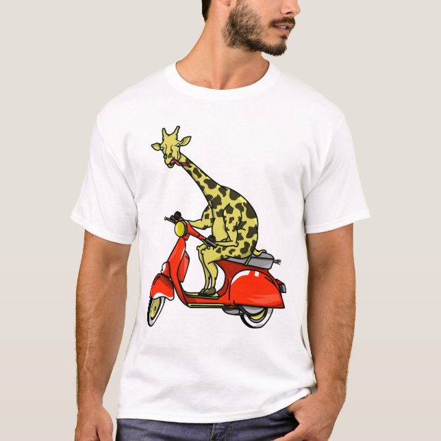 Camiseta Giraffe sobre un ciclomotor retro rojo (Anverso)