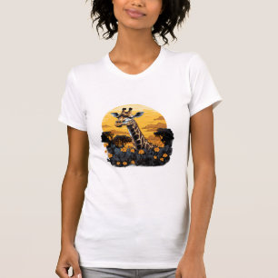 Camiseta Giraffe Sunset Floral Animal Art Savanna Naturalez