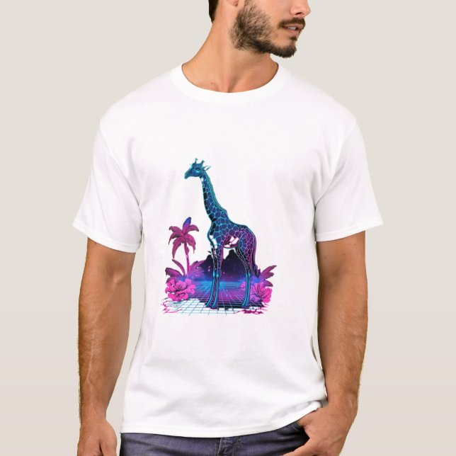 Camiseta Giraffe Synthwave Vaporwave Art (Anverso)