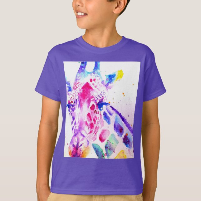 Camiseta Giraffe Watercolor Boys Púrpura Regalos (Anverso)