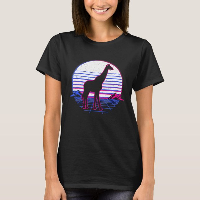 Camiseta Giraffe Wave Sunset Outrun Grid (Anverso)