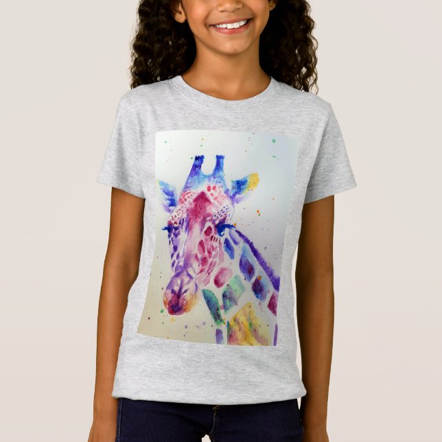 Camiseta Giraffe Whimsical acuarela Chicas grises T Shirt (Anverso)