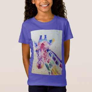 Camiseta Giraffe Whimsical Acuarela Chicas Púrpura Camiset