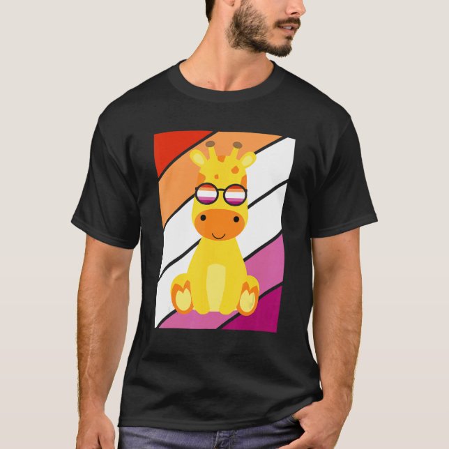 Camiseta Giraffe With Pride Lesbian Flag LGBTQ Proud Ally P (Anverso)