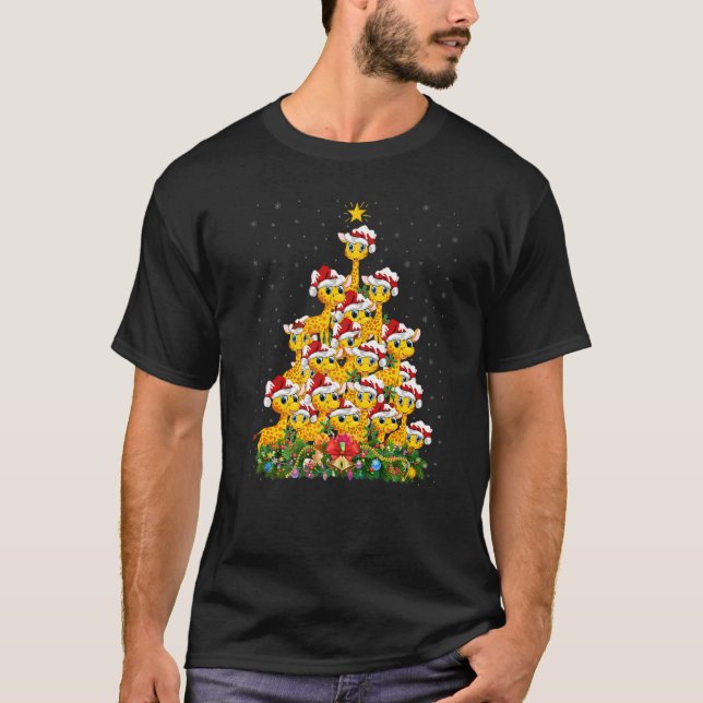 Camiseta Giraffe  Xmas Lights Santa Giraffe Christmas Tree (Anverso)