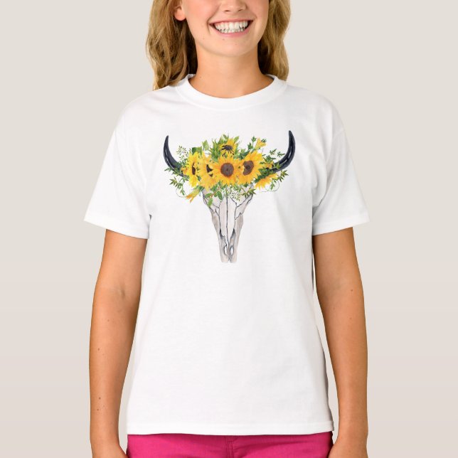 Camiseta Girasol acuarela rústico occidental (Anverso)